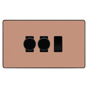 BG Evolve Polished Copper 3 Gang Light Switch 2x Trailing Edge LED Dimmer 1x 2 Way Custom Switch by British General (Evolve-PC-CUSTOM-3GANG-2xDIMMER-1x 2WAY)