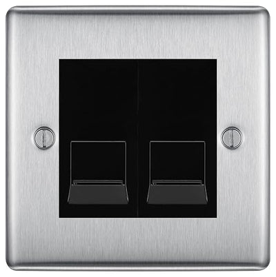 BG Nexus Brushed Steel Double RJ11 Telephone Socket NBSRJ112 - Black Insert by British General (BG-NBSRJ112B)