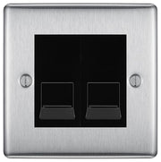 BG Nexus Brushed Steel Double RJ11 Telephone Socket NBSRJ112 - Black Insert by British General (BG-NBSRJ112B)