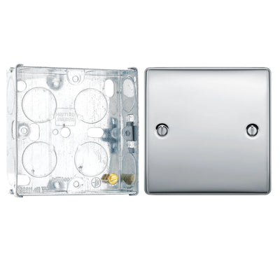 BG Nexus Polished Chrome Single Blanking Plate NPC94 with 25mm Steel Back Box by British General (BG-NPC94+HGS02)