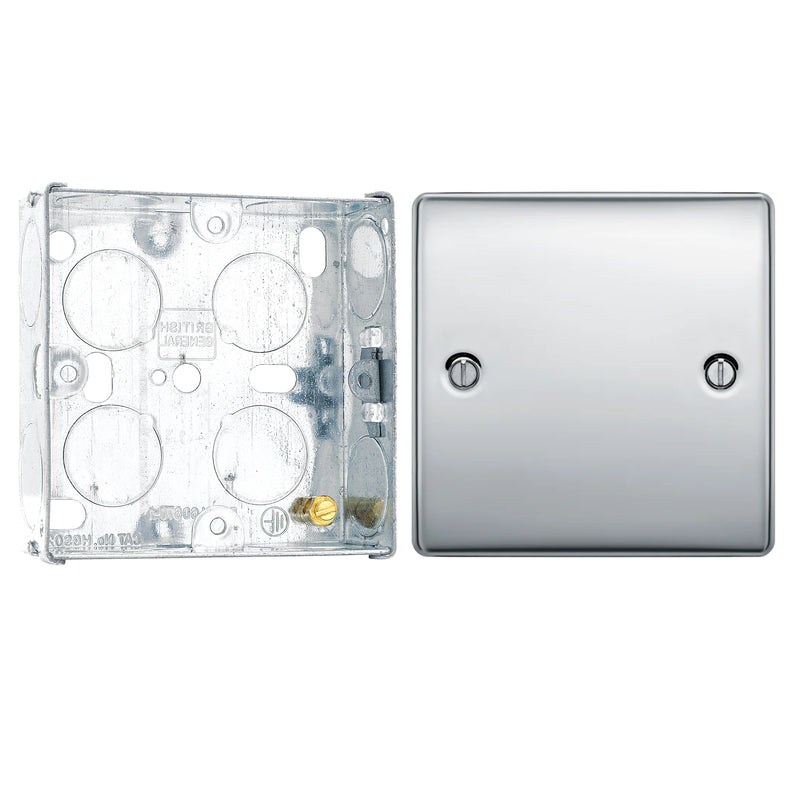BG Nexus Polished Chrome Single Blanking Plate NPC94 with 25mm Steel Back Box