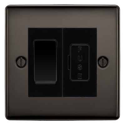 BG Nexus Black Nickel 2 Way Light Switch & 13A Fused Spur Plate | Black Insert