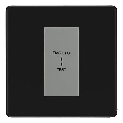 BG Flatplate Screwless Matt Black 20AX 2 Way Emergency Lighting Test Key Switch - Key Included - Grey Insert