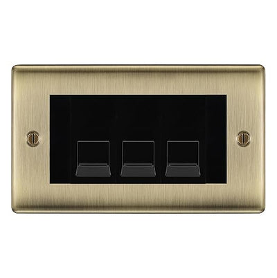 BG Nexus Antique Brass 3 Gang RJ11 Telephone Socket Euro Module - Black Insert by British General (BG-NABRJ113B)