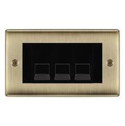 BG Nexus Antique Brass 3 Gang RJ11 Telephone Socket Euro Module - Black Insert by British General (BG-NABRJ113B)