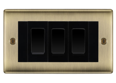 BG Nexus Antique Brass 3 Gang Intermediate Light Switch Custom Grid - Black Insert