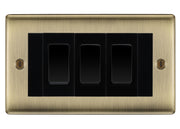 BG Nexus Antique Brass 3 Gang Intermediate Light Switch Custom Grid - Black Insert by British General (BG-Nexus-AB-3G-Combo-3x INT-BL)