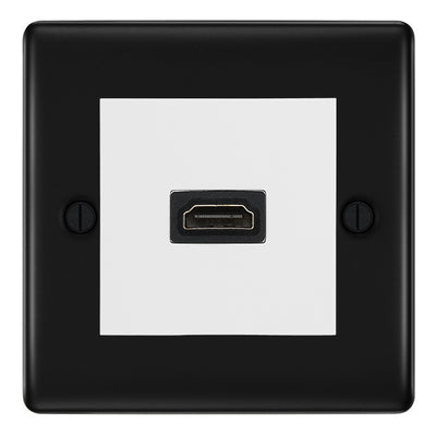 BG Nexus Matt Black 1 Gang HDMI Socket White Insert by British General (BG-EMHDMIW+NFBEMS2)