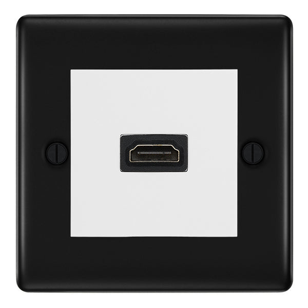 BG Nexus Matt Black 1 Gang HDMI Socket White Insert