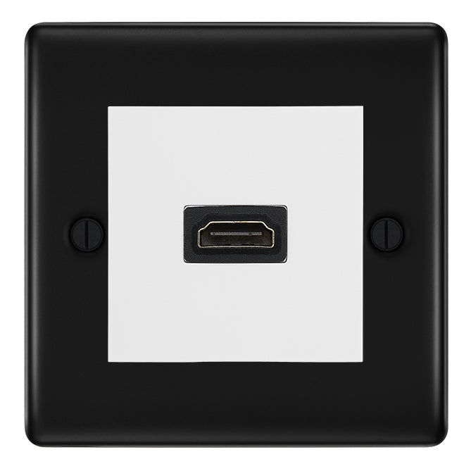 BG Nexus Matt Black 1 Gang HDMI Socket White Insert