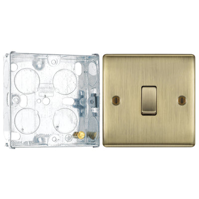 BG Nexus Antique Brass 20A 16AX Intermediate Light Switch NAB13 with 25mm Steel Back Box by British General (BG-NAB13+HGS02)