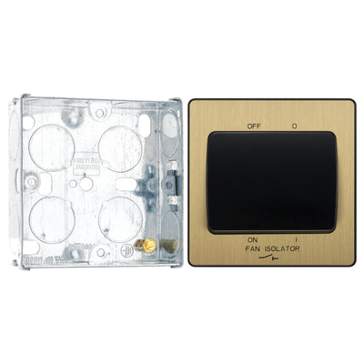 BG Evolve Satin Brass Fan Isolator Switch PCDSB15B with 25mm Steel Back Box