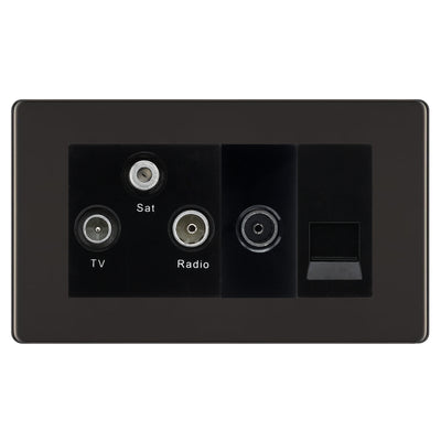 BG Screwless Black Nickel TV/FM/SAT + Return & 1 Gang Tel - Screened Triplex Socket FBN68B by British General (BG-FBN68B)