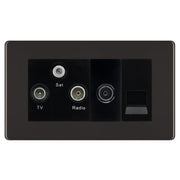 BG Screwless Black Nickel TV/FM/SAT + Return & 1 Gang Tel - Screened Triplex Socket FBN68B by British General (BG-FBN68B)