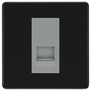 BG Screwless Matt Black Single Secondary Telephone Socket, Screw Terminal - Grey Insert by British General (BG-FFBEMS1+EMBTSSG)
