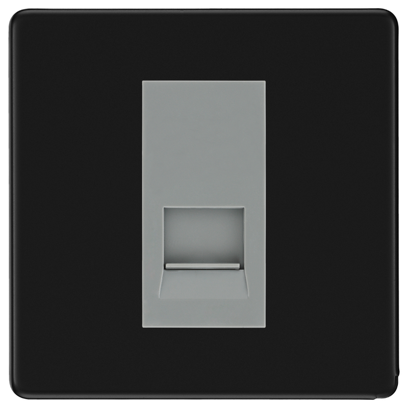 BG Screwless Matt Black Single Secondary Telephone Socket, Screw Terminal - Grey Insert