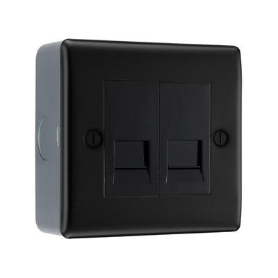 BG Nexus Matt Black RJ11 Double Data Outlet Socket with Surface Pattress Back Box by British General (BG-NFBRJ112+MC501-01)