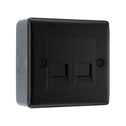 BG Nexus Matt Black RJ11 Double Data Outlet Socket with Surface Pattress Back Box by British General (BG-NFBRJ112+MC501-01)