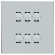 BG Polished Chrome Screwless Flat Plate 6 Gang Trailing Edge LED Dimmer Light Switch 2 Way Custom Switch by British General (SCREWLESS-PC-6G-CUSTOM-6xDIMMER-2Way)