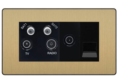 BG Evolve Satin Brass Quadplex Combination TV Socket PCDSB69B by British General (BG-PCDSB69B)