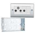 BG Nexus Polished Chrome Triplex TV/FM/Sat Socket + Return & Tel. NPC68 with 25mm Steel Back Box