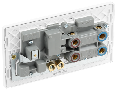 BG PCDBS70W Brushed Steel Evolve 45A 2 Pole Cooker Control Unit 13A Switched Socket - White Insert