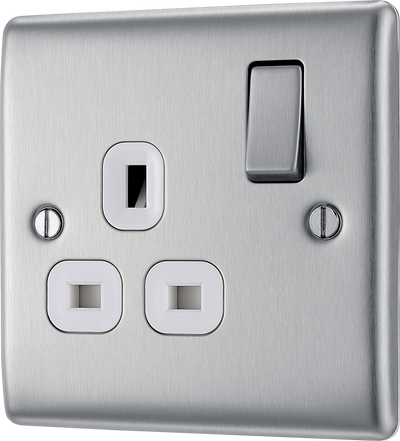 BG NBS21W Nexus Metal Brushed Steel 1 Gang 13A Switched Socket - White Insert
