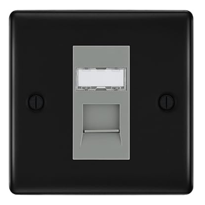 BG Nexus Matt Black Single 1 Gang RJ45 Data Socket NFBRJ451G Grey Insert by British General