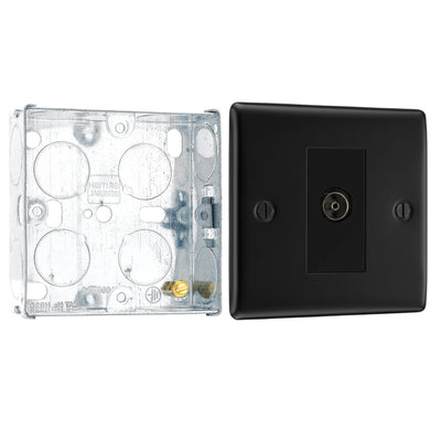 BG Nexus Matt Black Single Isolated Coaxial Socket NFB62 with 25mm Steel Back Box by British General (BG-NFB62+HGS02)