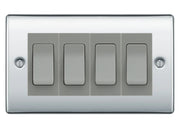 BG Nexus Polished Chrome 4-Gang Light Switch 3x 2-Way + 1x Intermediate – Grey Inserts by British General (BG-Nexus-PC-4G-Combo-1x INT-3x 2WAY-GR)