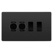 BG Evolve Black Chrome 4 Gang Light Switch Grid – 2x Trailing-Edge LED Dimmer, 1x Intermediate, 1x 2-Way Switch by British General (BG-Evolve-BC-4G-2x-Dimmer-1x-INT-1x-2Way)