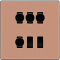 BG Evolve Polished Copper 6 Gang Switch 4x Trailing Edge LED Dimmer, 1x Intermediate, 1x 2-Way Switch