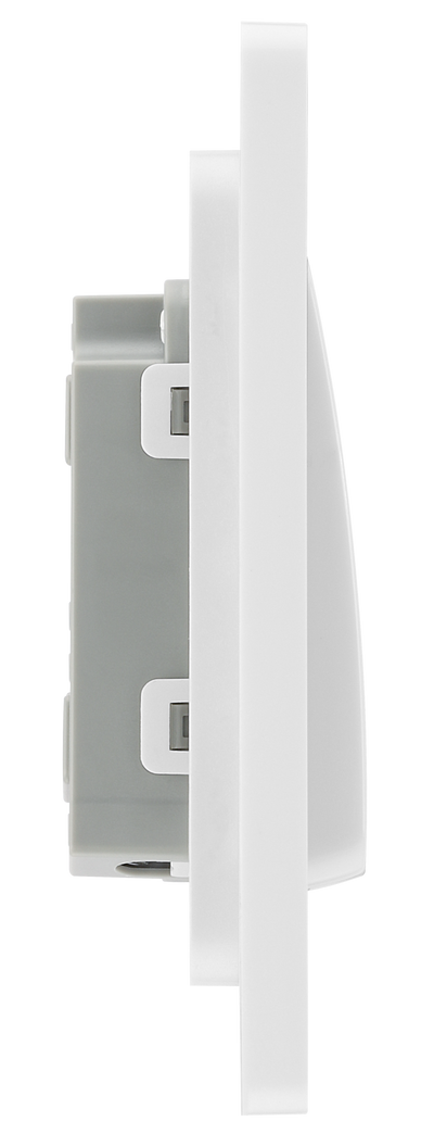 BG PCDBS12WW Brushed Steel Evolve 1 Gang 20A 16AX 2 Way Wide Rocker Light Switch - White Insert