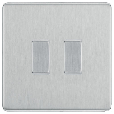 BG Brushed Steel Screwless 2 Gang Intermediate Light Switch Custom Grid Switch by British General (BG-SCL-BS-2G-CUSTOM-2x-INT-SWITCH)
