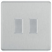 BG Brushed Steel Screwless 2 Gang Intermediate Light Switch Custom Grid Switch by British General (BG-SCL-BS-2G-CUSTOM-2x-INT-SWITCH)
