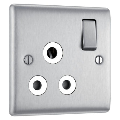 BG Nexus Brushed Steel 15A Switched Round Pin Single Socket NBS99W and 25mm Steel Back Box