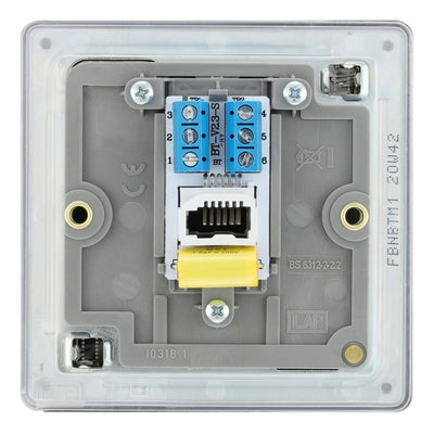 BG Screwless Black Nickel Single Master Telephone Socket FBNBTM1 with 25mm Steel Back Box