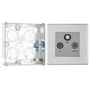 BG Screwless Brushed Steel Triplex TV/FM/Sat Socket FBS67 with 25mm Steel Back Box by British General (BG-FBS67+HGS02)