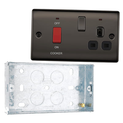 BG Nexus Black Nickel 45A DP Switch 13A Socket Neon NBN70B and 25mm Steel Back Box by British General (BG-NBN70B+HGS04)