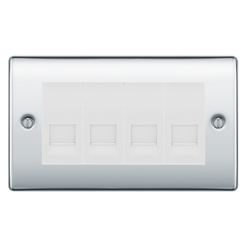 BG Nexus Polished Chrome 4 Gang Secondary Telephone Socket, Screw Terminal - White Insert