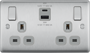 BG NBS22UAC45G Brushed Steel Double Socket with USB 45W Type A & Type C USB by British General (BG-NBS22UAC45G-1)
