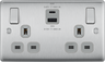 BG NBS22UAC45G Brushed Steel Double Socket with USB 45W Type A & Type C USB by British General (BG-NBS22UAC45G-1)