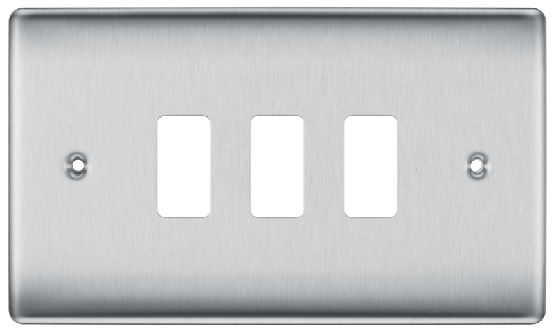 BG RNBS3 Nexus Grid Brushed Steel 3 Module Front Plate