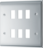 BG RNPC6 Nexus Grid Polished Chrome 6 Module Front Plate by British General (BG-RNPC6-Shopify-SA_1)