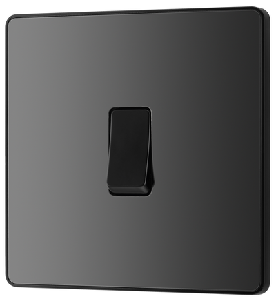 BG PCDBC13B Black Chrome Evolve 1 Gang 20A 16AX Intermediate Light Switch - Black Insert