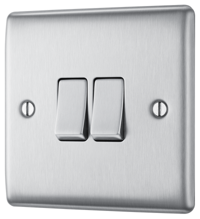 BG NBS42 Nexus Metal Brushed Steel 2 Gang 10A 10AX 2 Way Plate Switch