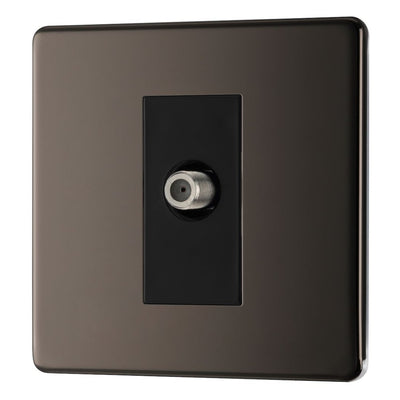 BG Screwless Black Nickel Single Satellite Socket FBN64 with 25mm Steel Back Box