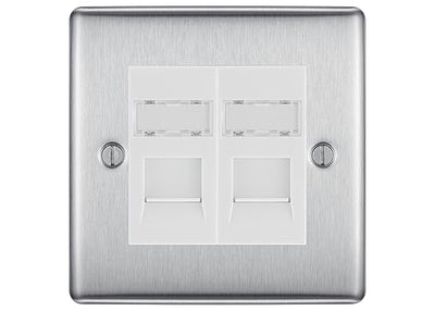 BG Nexus Metal Brushed Steel 2 Gang RJ45 Data Socket NBSRJ452W White Inserts by British General (BG-NBSRJ452W)