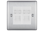 BG Nexus Metal Brushed Steel 2 Gang RJ45 Data Socket NBSRJ452W White Inserts by British General (BG-NBSRJ452W)