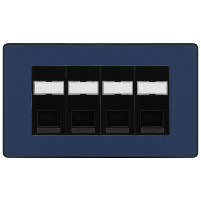 BG Evolve Matt Blue 4 Gang RJ45 Cat5e Data Socket Black Inserts